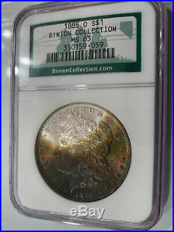 1885-O NGC MS63 Binion Collection Rainbow Toned Color Morgan Super PQ with Luster