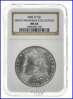 1885-O NGC MS64 Great Montana Collection Pedigree Silver Morgan Dollar Coin
