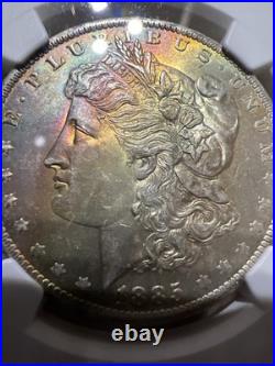 1885 O NGC MS64+ Morgan Silver Dollar $1 Toned Rainbow Toner