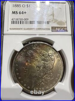1885 O NGC MS64+ Morgan Silver Dollar $1 Toned Rainbow Toner