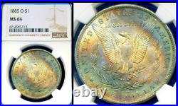 1885-O NGC MS64 Rainbow Toned Morgan Dollar