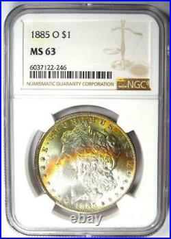 1885-O Toned Morgan Silver Dollar $1 Coin Certified NGC MS63 Rainbow Toning