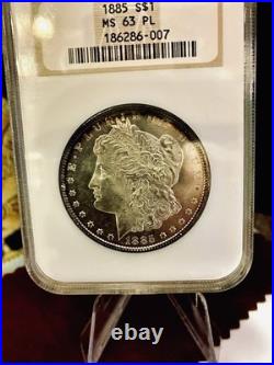 1885 P MS63 PL Proof Like Morgan Silver Dollar Fatty Rainbow Toning Superb Cameo