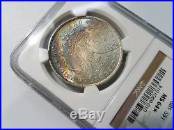 1885 Silver Morgan Dollar NGC MS 64 Star Monster Rainbow Crescent Toned Toning