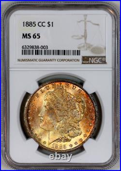 1885-cc Ms65 Ngc Morgan Silver Dollar Gorgeous Sun Burst Rainbow Tone