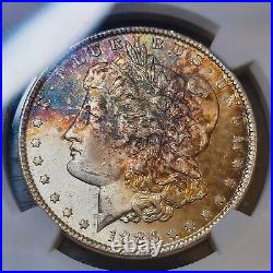 1886 $1 Morgan Silver Dollar Coin NGC MS 63 Color Toning Rainbow Toned UNC PQ