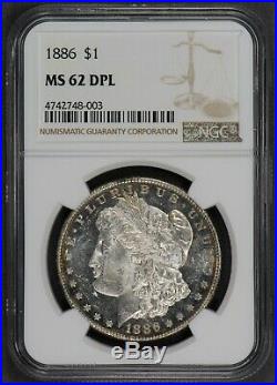 1886 $1 Morgan Silver Dollar, Deep Mirror Proof-like Ngc Ms 62 Dpl Dmpl #q044
