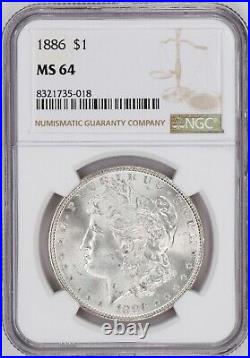 1886 Morgan 90% Silver Dollar Graded MS 64 by NGC