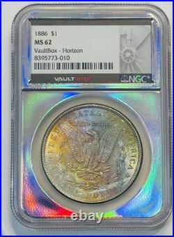 1886 Morgan Dollar NGC MS62 Holo Core Vaultbox Horizon RAINBOW toned Rev Mounted