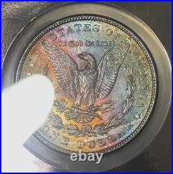 1886 Morgan Dollar NGC MS62 Holo Core Vaultbox Horizon RAINBOW toned Rev Mounted