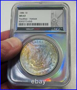 1886 Morgan Dollar NGC MS62 Holo Core Vaultbox Horizon RAINBOW toned Rev Mounted