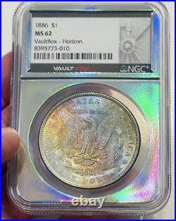1886 Morgan Dollar NGC MS62 Holo Core Vaultbox Horizon RAINBOW toned Rev Mounted
