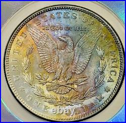 1886 Morgan Dollar NGC MS62 Holo Core Vaultbox Horizon RAINBOW toned Rev Mounted