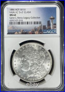 1886 Morgan Silver Dollarngc Ms 62 Vam 1c 3+2 Clash Legacy Collection Ref#7-016
