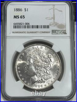 1886 P $1 Morgan Silver Dollar NGC MS65 Bright White Lustrous High Grade SA01