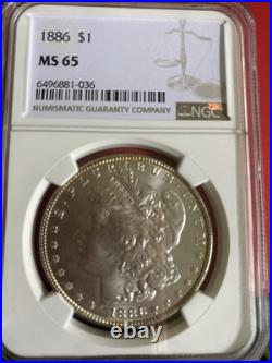 1886 P $1 Morgan Silver Dollar NGC MS65 High Grade Blast White Gem Nice H850