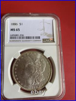1886 P $1 Morgan Silver Dollar NGC MS65 High Grade Blast White Gem Nice H850