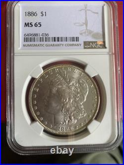 1886 P $1 Morgan Silver Dollar NGC MS65 High Grade Blast White Gem Nice H850