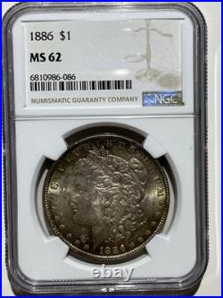 1886 P Morgan Silver Dollar NGC MS-62 Original And Unique Toning