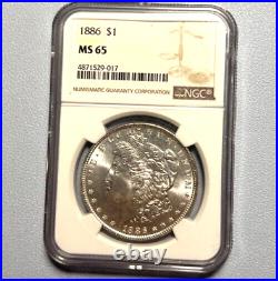 1886 P Morgan Silver Dollar NGC MS 65- Pure White- Sharp Strike