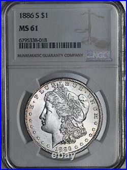 1886-s $1 Morgan Silver Dollar Ngc Ms61 #6795338-018 Better Date Freshly Graded