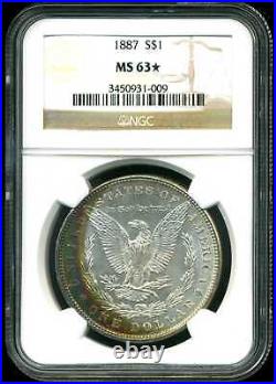 1887 $1 Rainbow Toned Morgan Silver Dollar MS63 NGC 3450931-009