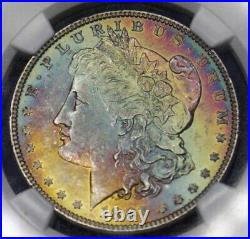 1887 CAC Rainbow Color Toned Morgan Silver Dollar Graded NGC MS61? Coin