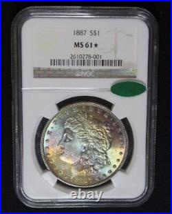 1887 CAC Rainbow Color Toned Morgan Silver Dollar Graded NGC MS61? Coin