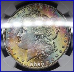 1887 CAC Rainbow Color Toned Morgan Silver Dollar Graded NGC MS61? Coin