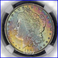 1887 CAC Rainbow Color Toned Morgan Silver Dollar Graded NGC MS61? Coin