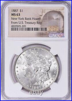 1887 Morgan Silver Dollar NGC MS 63 New York Bank Hoard Toned Reverse