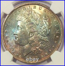 1887 Morgan Silver Dollar NGC MS63 Monster Rainbow Toned Obverse
