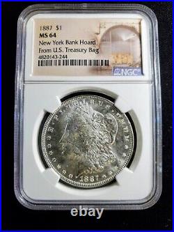 1887 Morgan Silver Dollar New York Bank Hoard NGC MS 64 From US Treasury Bags
