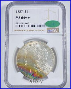 1887-O Morgan Silver Dollar MS64+ NGC CAC Rainbow Toned