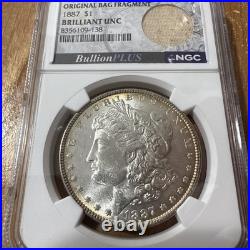 1887 Original Bag Fragment Toned Morgan Silver Dollar $1 NGC BU Brilliant UNC