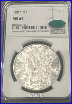1887-P $1 Morgan Silver Dollar NGC MS 64CAC White Uncirculated UNC Fatty Holder