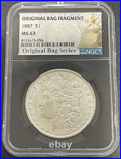 1887-P Morgan Silver Dollar NGC MS 63 Black Core Fragment of Original Mint Bag