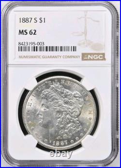1887-S MORGAN Silver Dollar, Key Date NGC MS-62