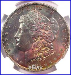 1887 Toned Morgan Silver Dollar $1 NGC MS63 Nice Rainbow Toning