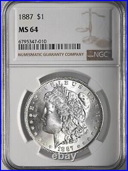 1887-p $1 Morgan Silver Dollar Mint State Ngc Ms64 #6795347-010 Freshly Graded