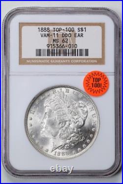 1888 Doubled Ear $1 Morgan Silver Dollar MS62 NGC 915366-010 VAM-11 Top 100