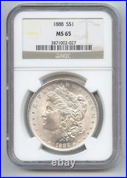 1888 Morgan Silver Dollar, NGC MS-65, Frosty White