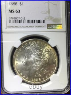 1888 Morgan Silver Dollar One $1 Dollar NGC MS63 Beautiful Reverse Toning 1888 Morgan Silver Dollar One $1 Dollar NGC MS63 Beautiful Reverse Toning