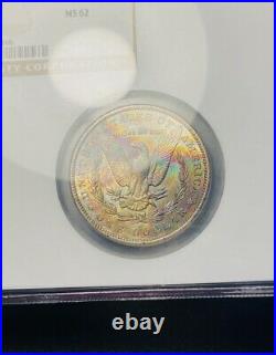 1888-O DOUBLE HOLDER Morgan Silver Dollar Graded NGC Monster Rainbow Toned Dual