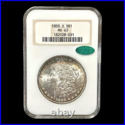 1888-O Morgan Dollar NGC MS63 CAC Rainbow Crescent Toned -soapbox