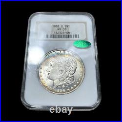 1888-O Morgan Dollar NGC MS63 CAC Rainbow Crescent Toned -soapbox