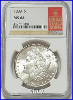 1889 Morgan Silver Dollar $1 Coin Red Book Label Ngc Mint State 64