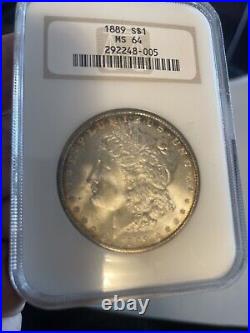 1889-P Morgan Dollar NGC MS64 Old Fatty Holder! Beautiful Luster And Toning