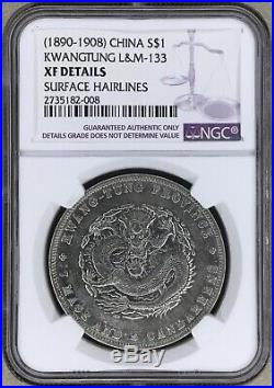 1890-1908 China Empire Kwangtung Silver Dollar L&M-133 NGC XF Details