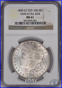 1890-CC Morgan Silver Dollar $1 VAM-4 Tail Bar NGC MS61 Nice Coin